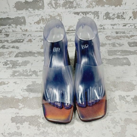 New BP Collins Gray Translucent Strap Rhinestone Triangle Heel Slide Sandal H458 - Picture 3 of 14